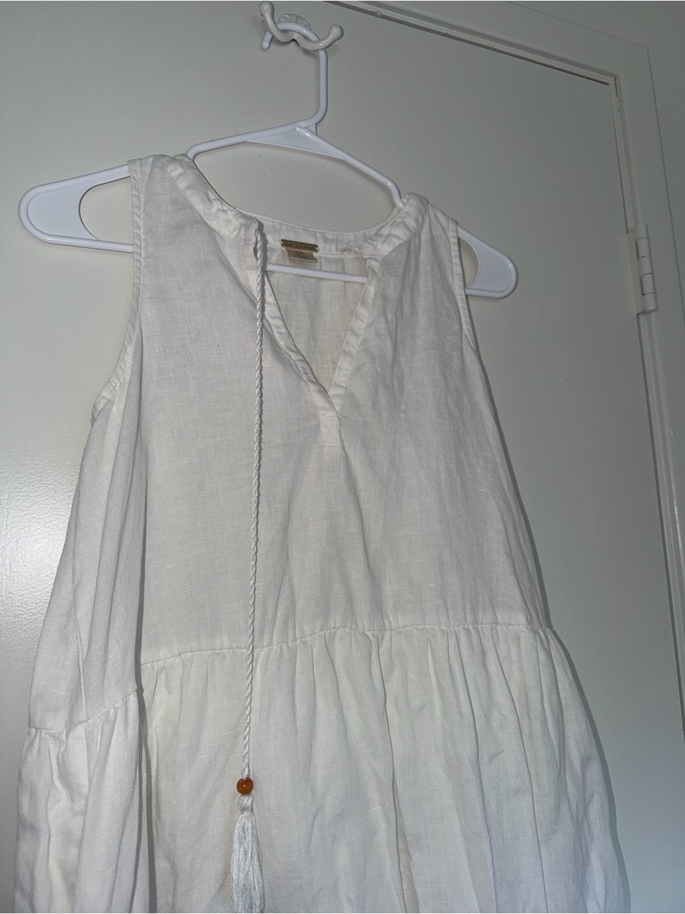 Magaschoni 100% Linen White Tiered Maxi Dress Sleeveless Tassel Size S - Picture 5 of 9